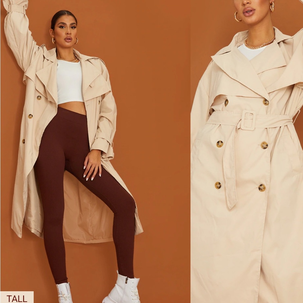 NWT, Pretty Little Thing, Tall Stone Oversized Belted MIDI Trench